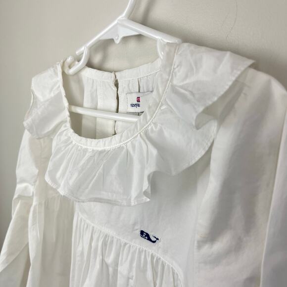 Vineyard Vines White Ruffle Blouse Medium - Picture 4 of 8